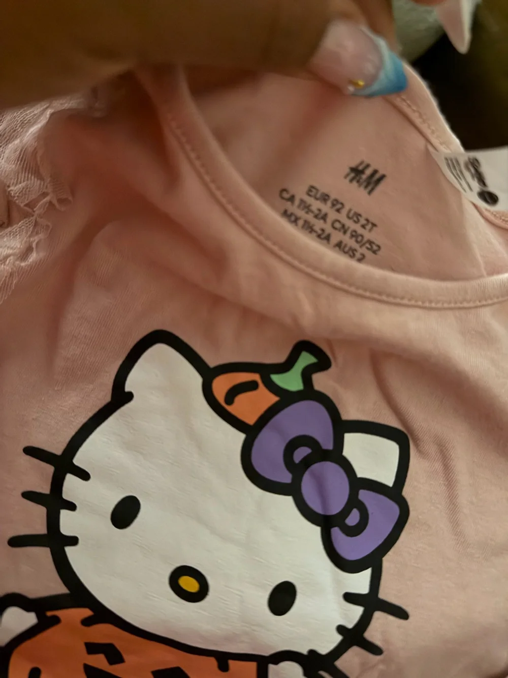 H&M Pink Hello Kitty Pumpkin Graphic Top with Orange, Green & Purple Accents